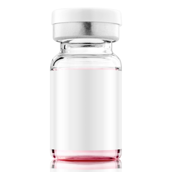 Vaccine bottle with white label for graphic design mock-up isolated on white background