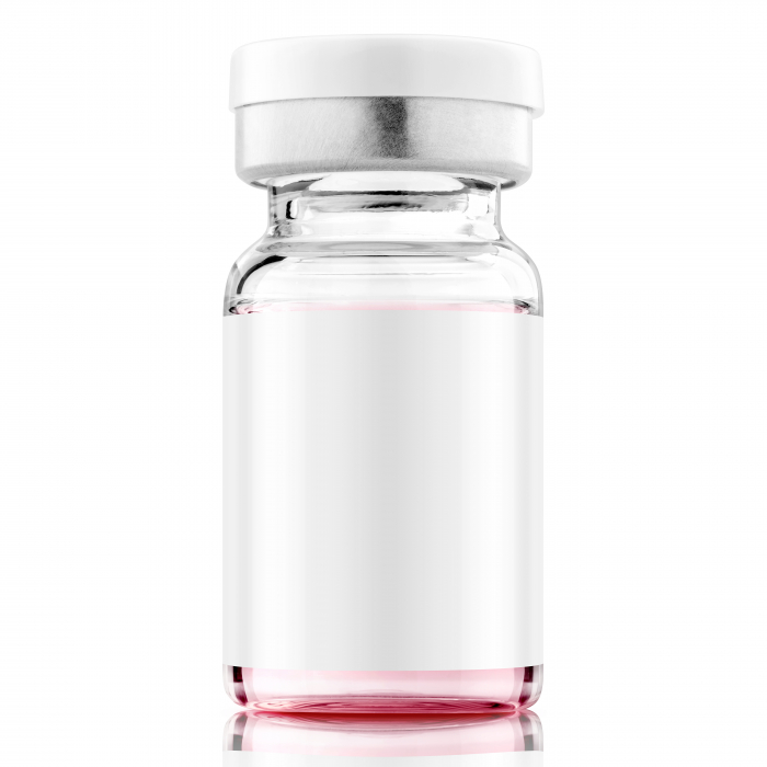 Vaccine bottle with white label for graphic design mock-up isolated on white background